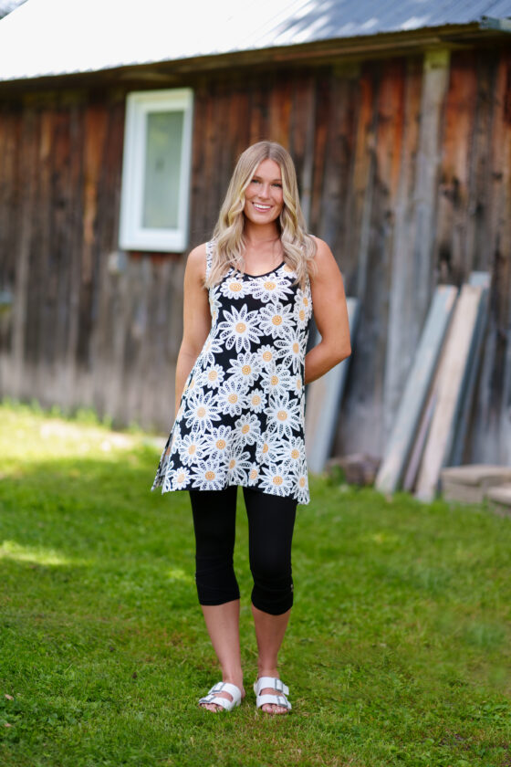 Tunique whisky Marguerites  noir et blanc