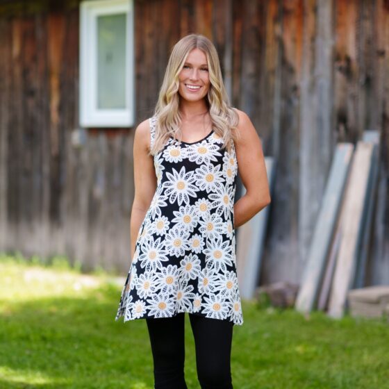 Tunique whisky Marguerites  noir et blanc